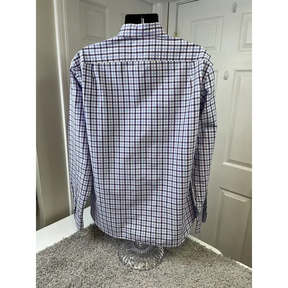 J.Crew Men Purple‎ Blue Checked L/S Slim Button Down 100% Cotton Shirt size XL
